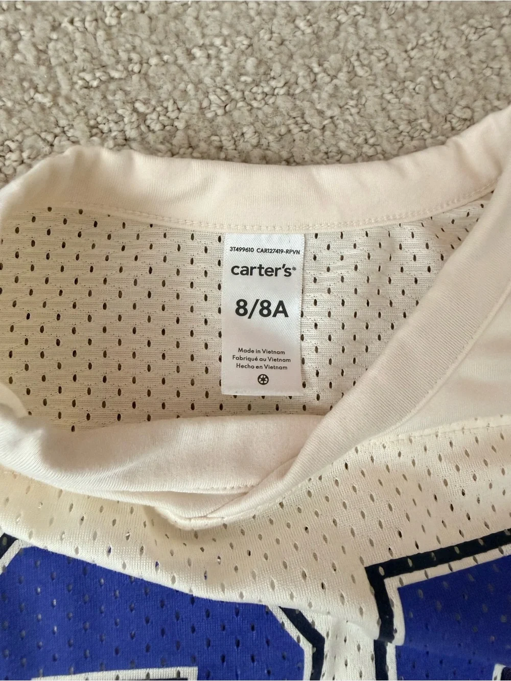 Carter's Cream Mesh Jersey Top with Blue '65' and Stripe Accents